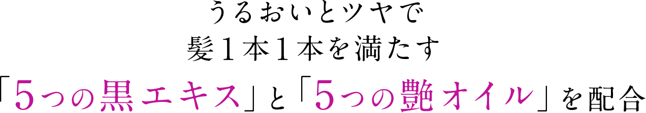 うるおいとツヤで髪１本１本を満たす「5つの黒エキス」と「5つの艶オイル」を配合